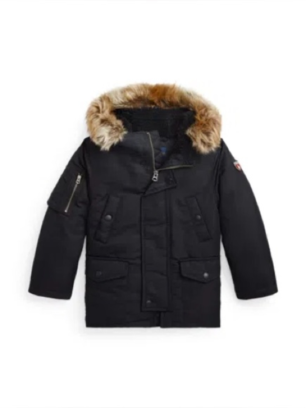 Ralph Lauren Black Down Parka with Faux Fur Hood